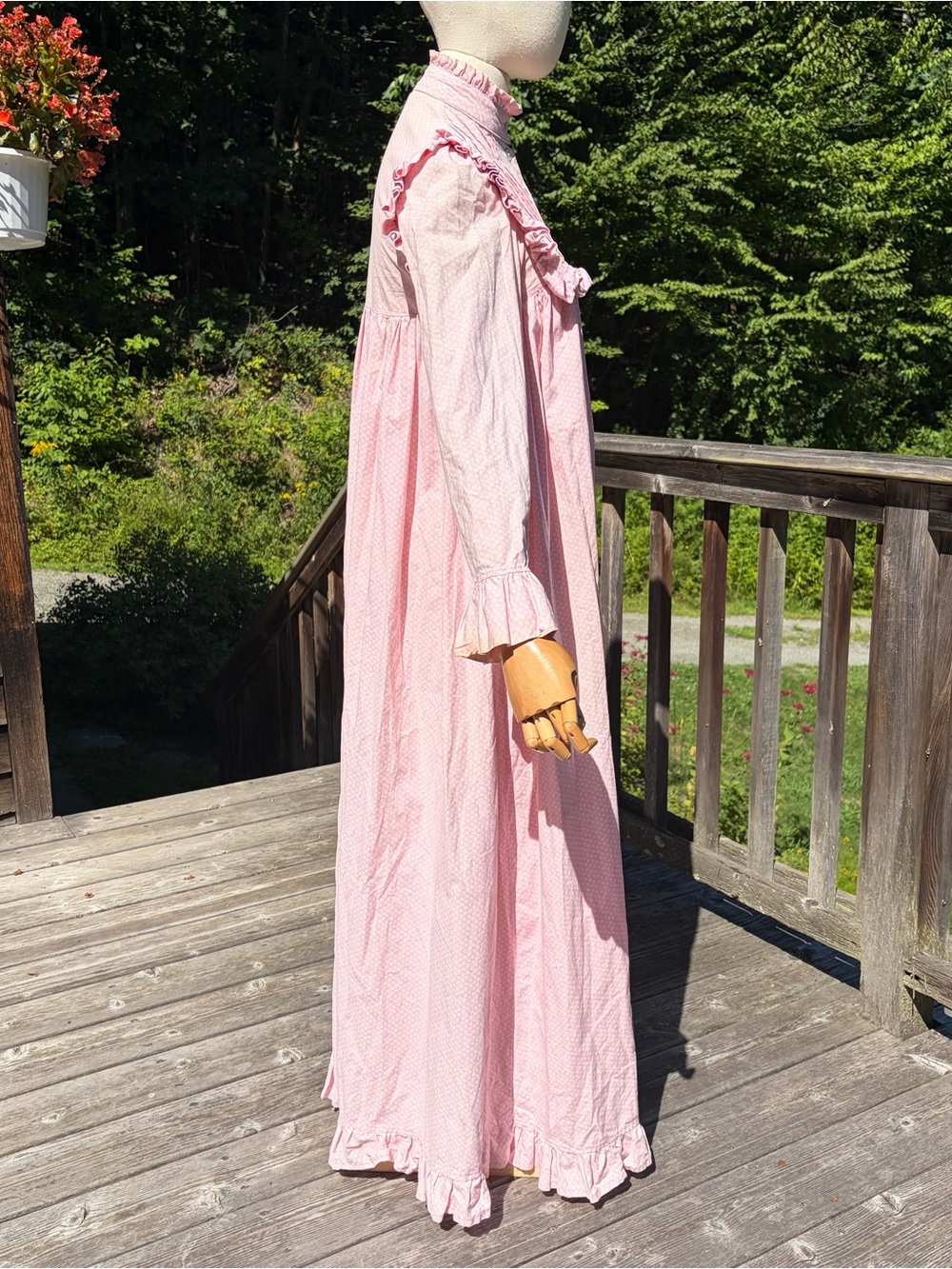 RARE Laura Ashley Vintage 1970s Pink Floral Cotton Ruffle Victorian Maxi Dress - Picture 5 of 16